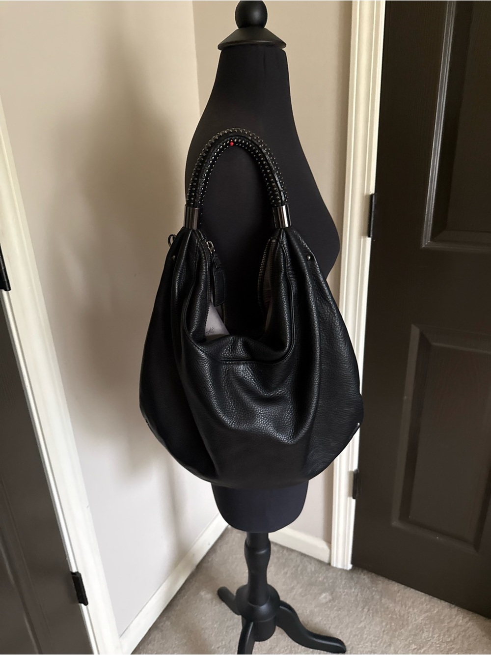 Black pebbled Leather Hobo Bag - Sleek Everyday Shoulder Tote